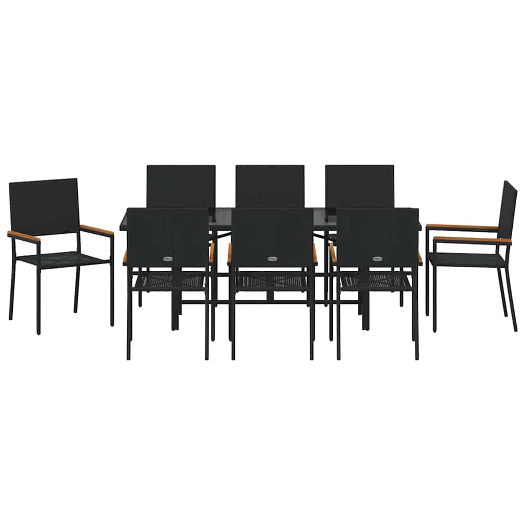 Vrtni set za objed 9 kom. Crna poliratan 190 x 80 x 75 cm