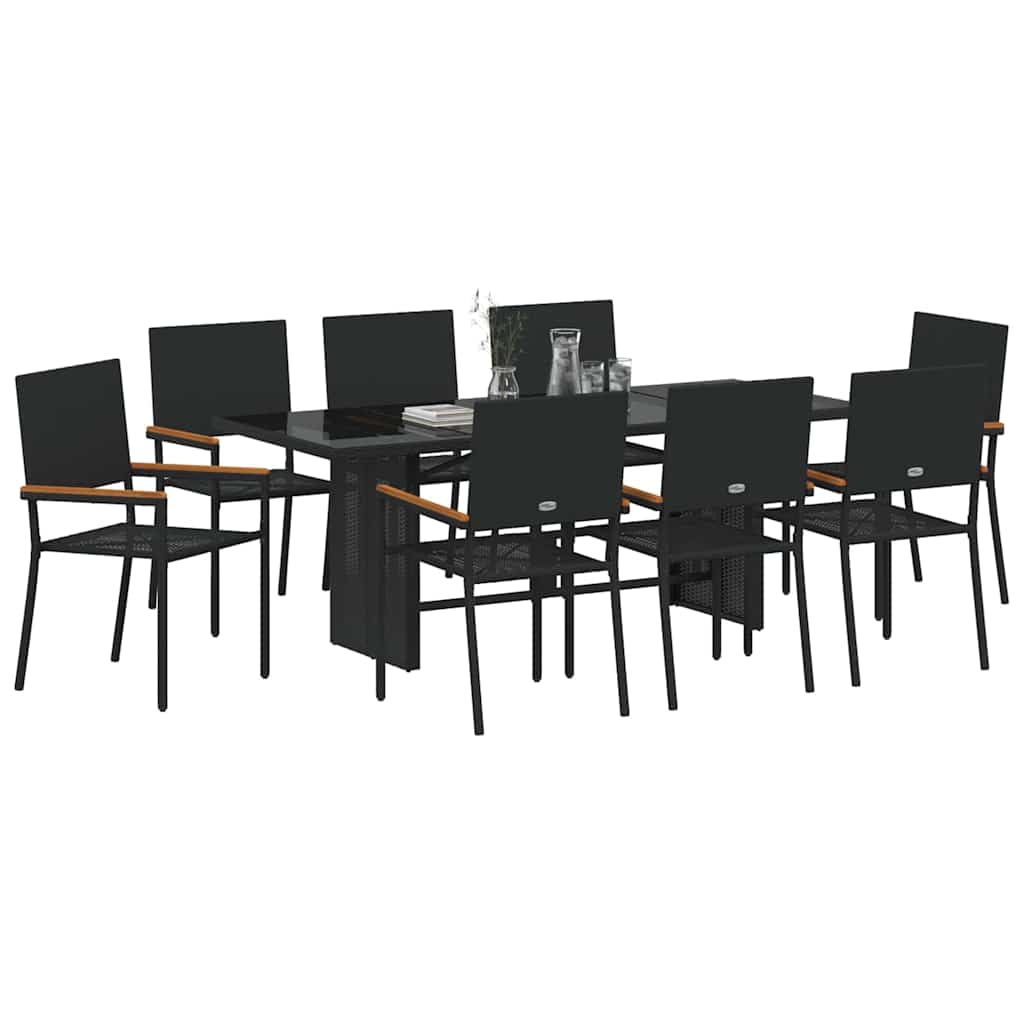 Vrtni set za objed 9 kom. Crna poliratan 190 x 80 x 75 cm