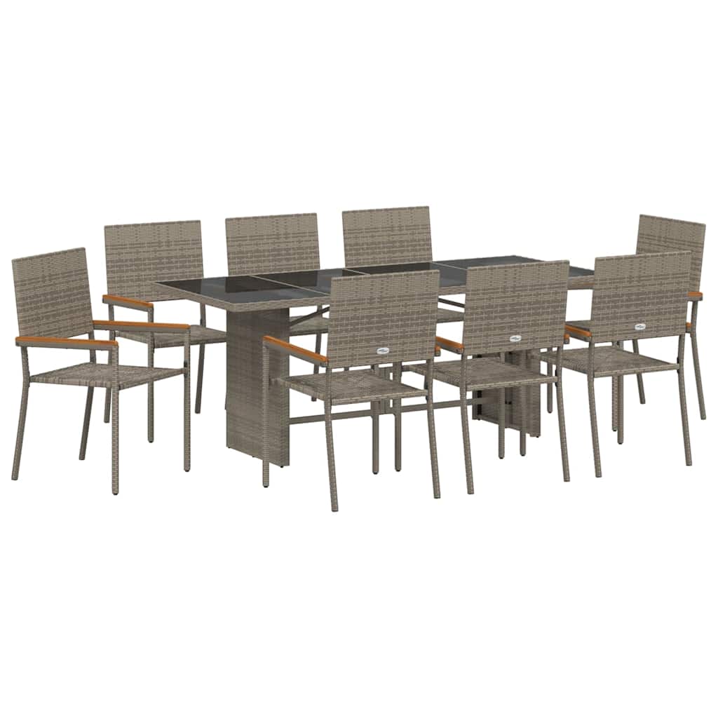 Vrtni set za objed 9 kom. Siva poliratan 190 x 80 x 75 cm