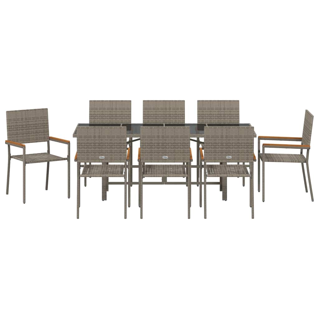 Vrtni set za objed 9 kom. Siva poliratan 190 x 80 x 75 cm