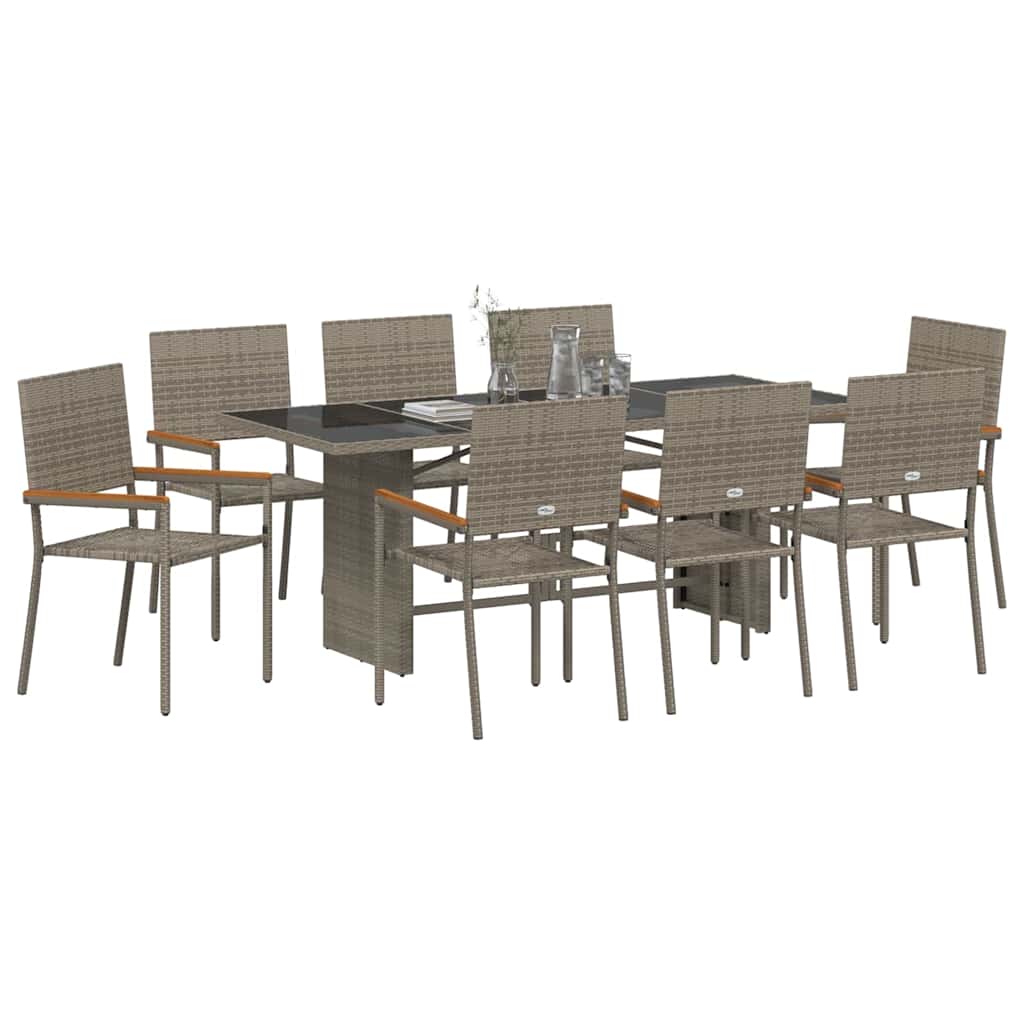 Vrtni set za objed 9 kom. Siva poliratan 190 x 80 x 75 cm