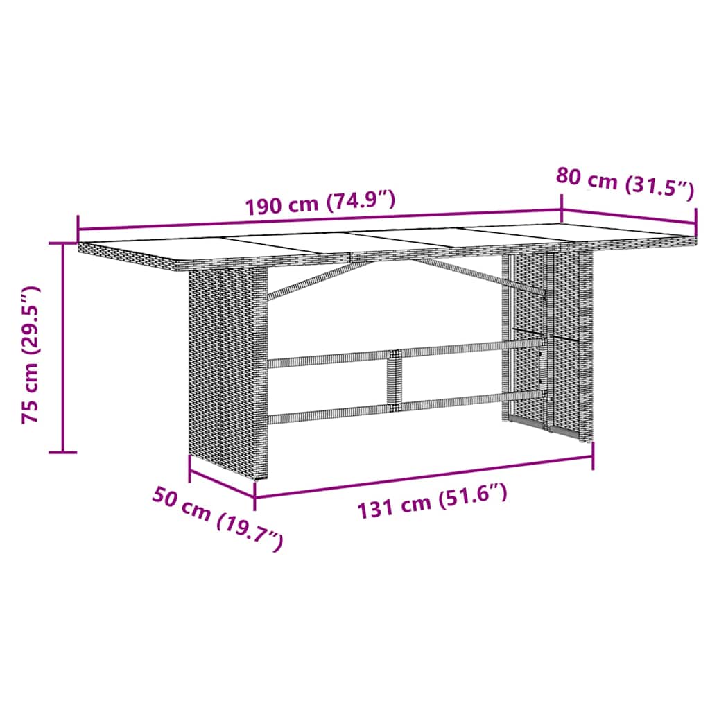 Vrtni set za objed 9 kom. Siva poliratan 190 x 80 x 75 cm