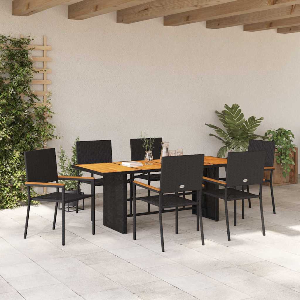 Vrtni set za objed 7 kom. Crna poliratan 190 x 80 x 75 cm