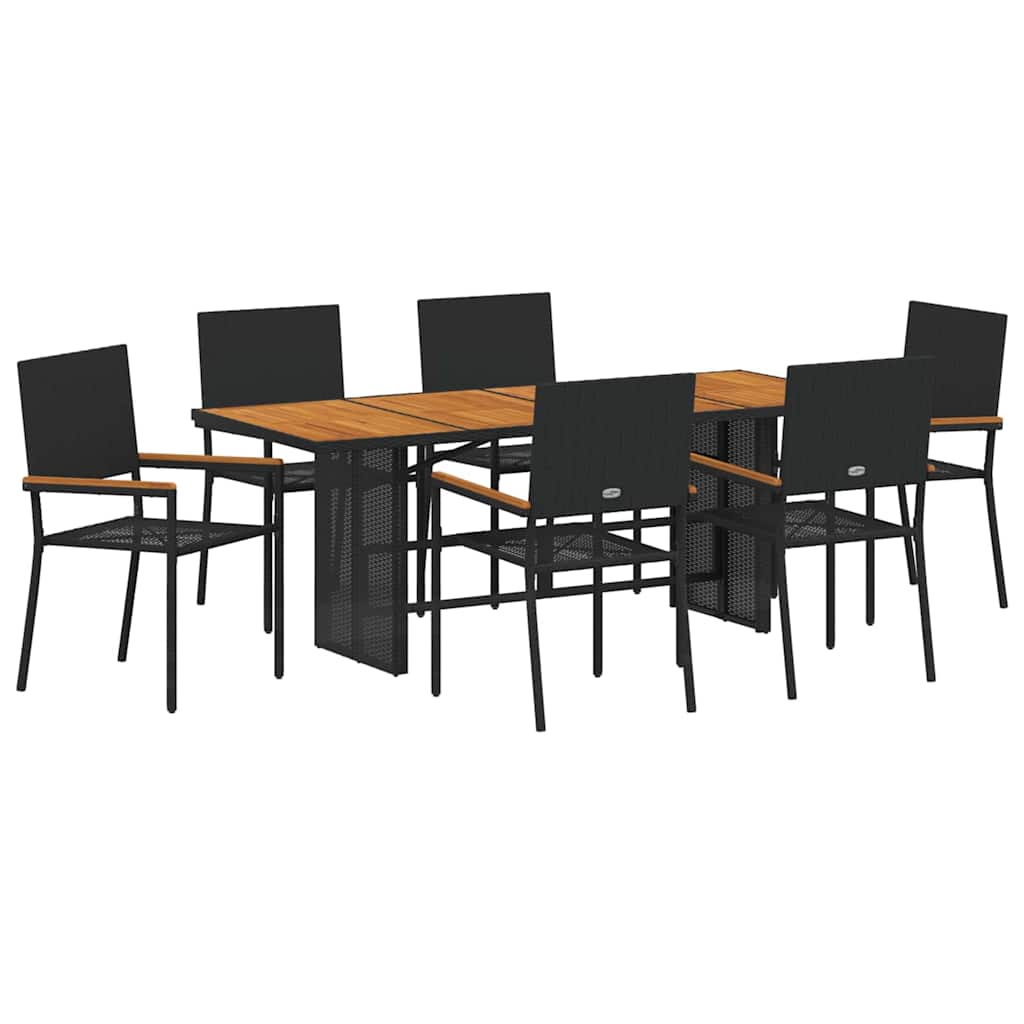 Vrtni set za objed 7 kom. Crna poliratan 190 x 80 x 75 cm
