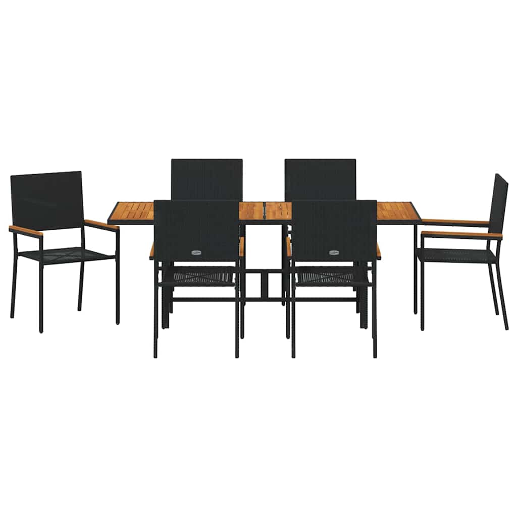 Vrtni set za objed 7 kom. Crna poliratan 190 x 80 x 75 cm