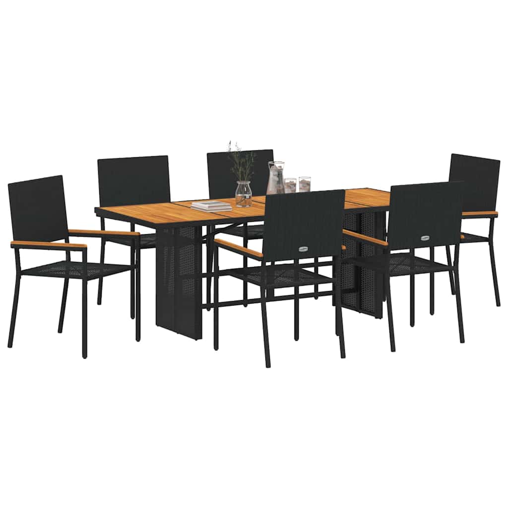 Vrtni set za objed 7 kom. Crna poliratan 190 x 80 x 75 cm