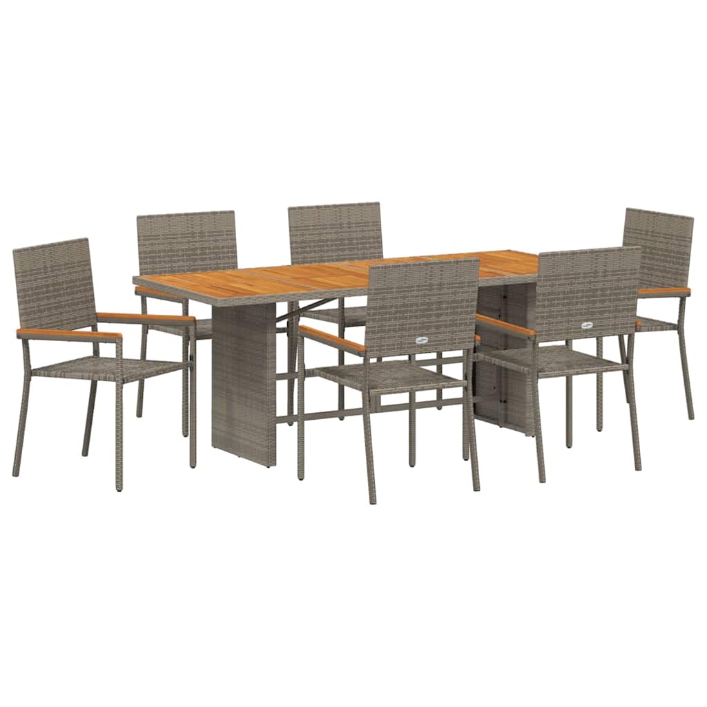 Vrtni set za objed 7 kom. Siva poliratan 190 x 80 x 75 cm