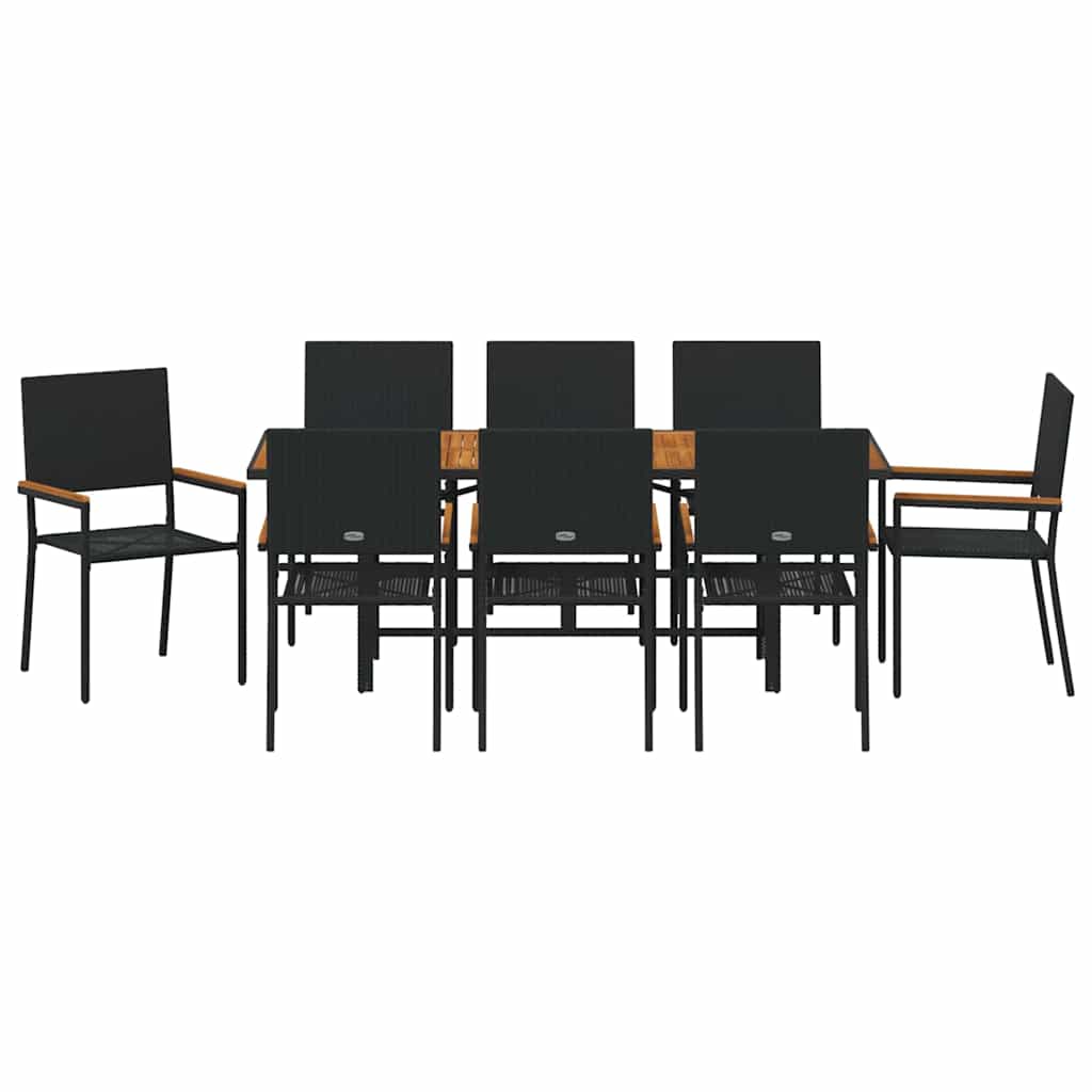 Vrtni set za objed 9 kom. Crna poliratan 190 x 80 x 75 cm