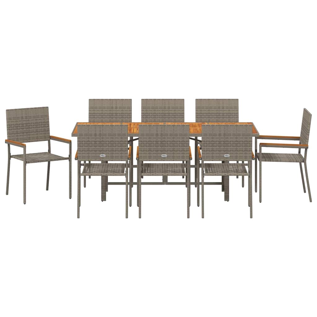 Vrtni set za objed 9 kom. Siva poliratan 190 x 80 x 75 cm