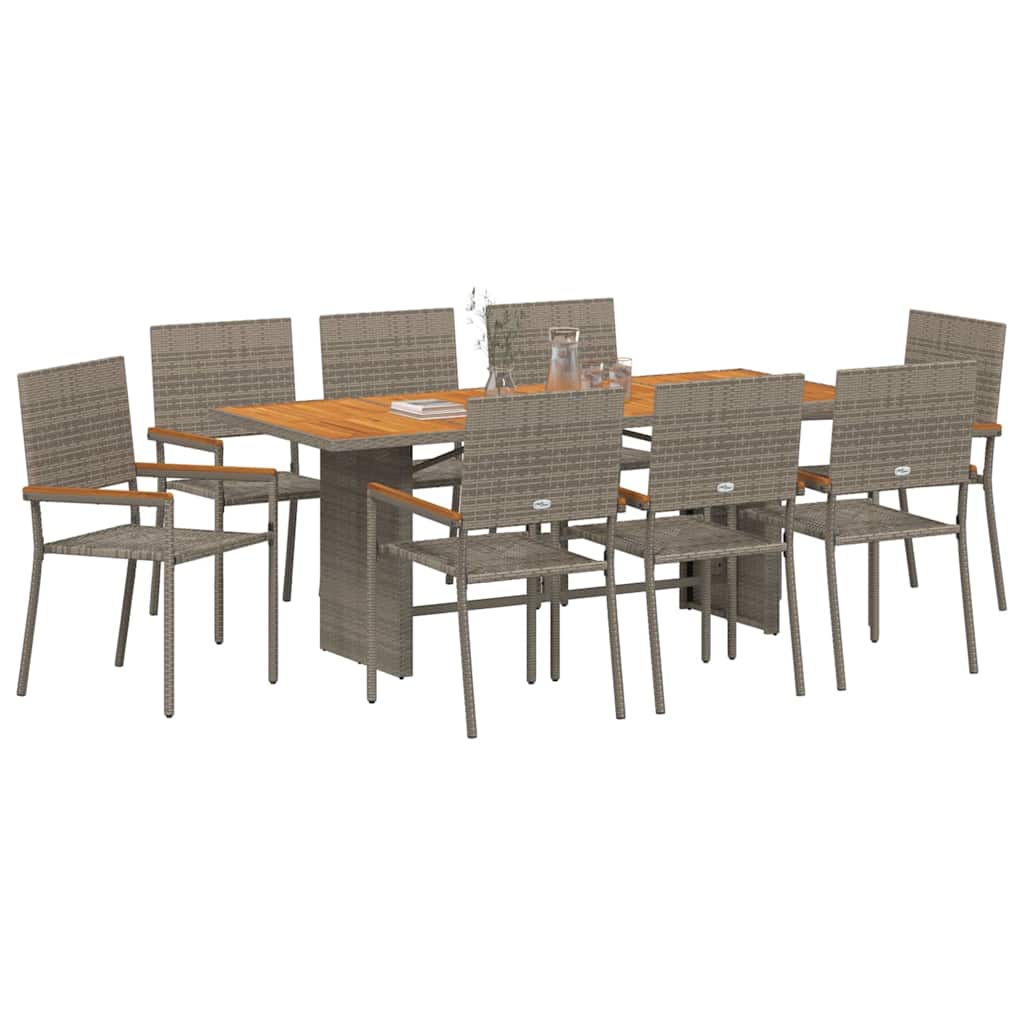Vrtni set za objed 9 kom. Siva poliratan 190 x 80 x 75 cm