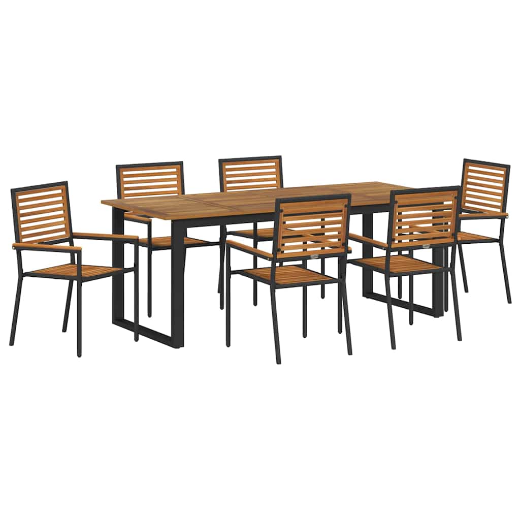 Vrtni set za objed 7 pcs Crna Čvrsto drvo akacije
