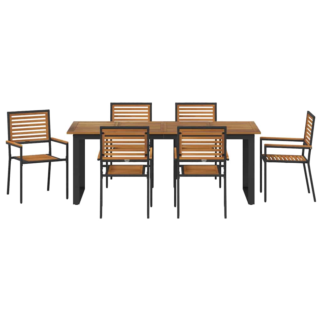 Vrtni set za objed 7 pcs Crna Čvrsto drvo akacije