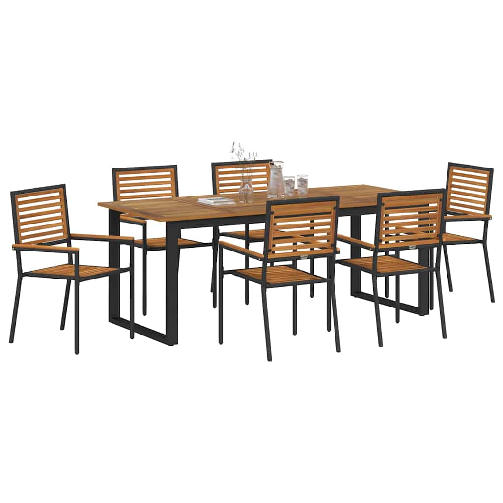 Vrtni set za objed 7 pcs Crna Čvrsto drvo akacije