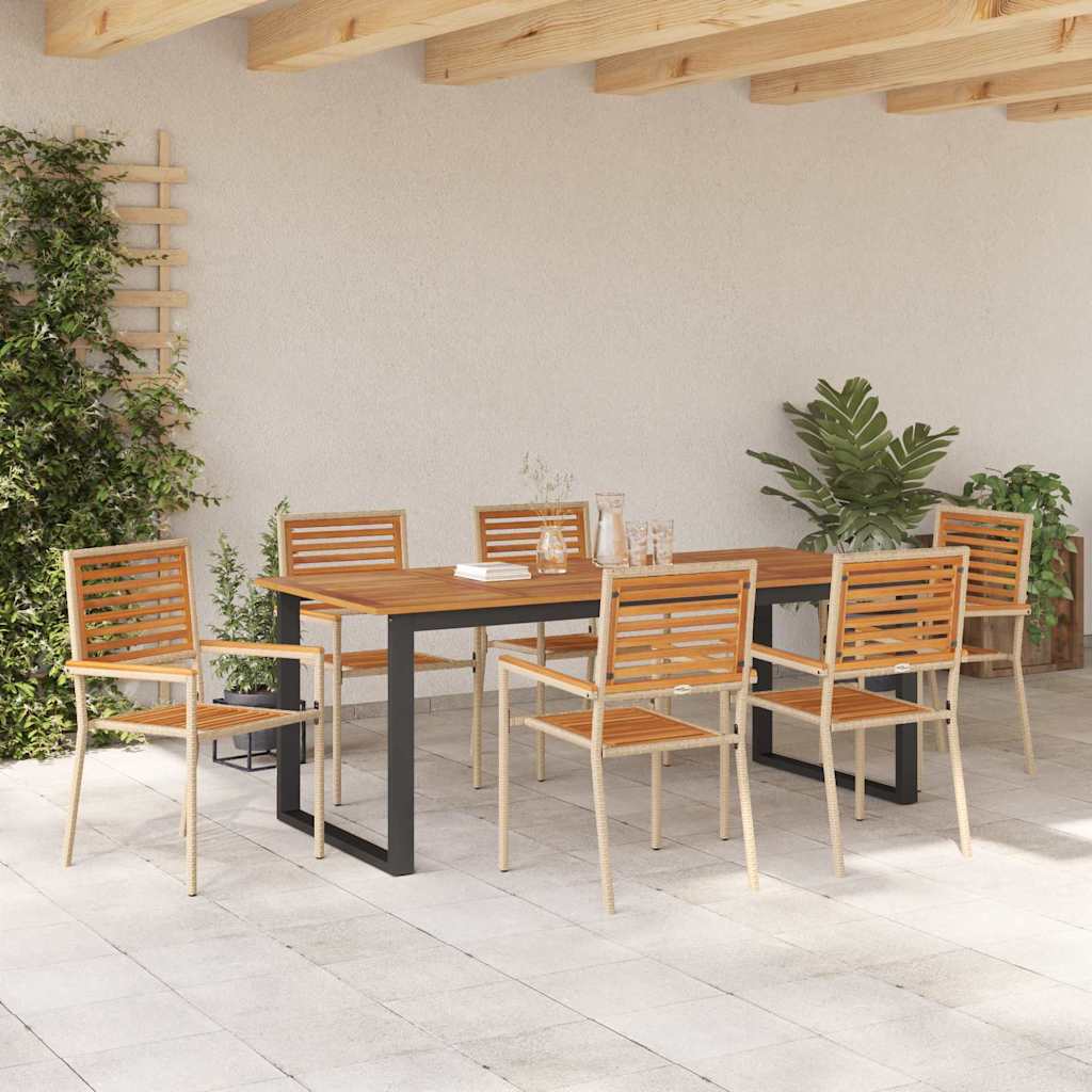Vrtni set za objed 7 pcs Bež Čvrsto drvo akacije