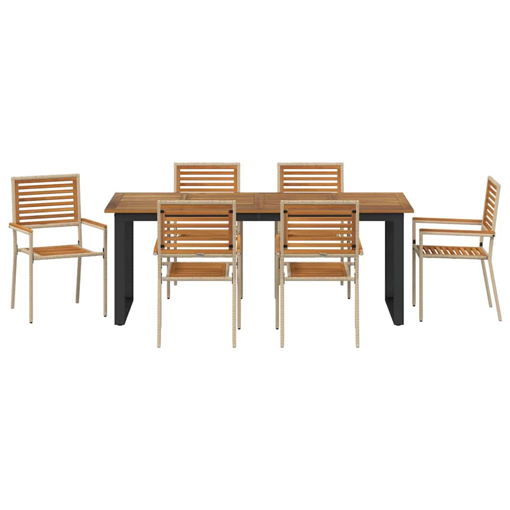 Vrtni set za objed 7 pcs Bež Čvrsto drvo akacije
