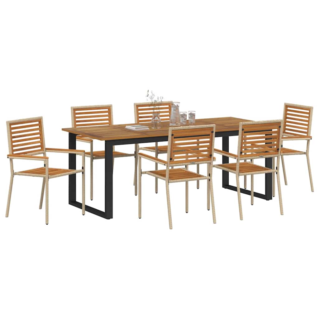 Vrtni set za objed 7 pcs Bež Čvrsto drvo akacije
