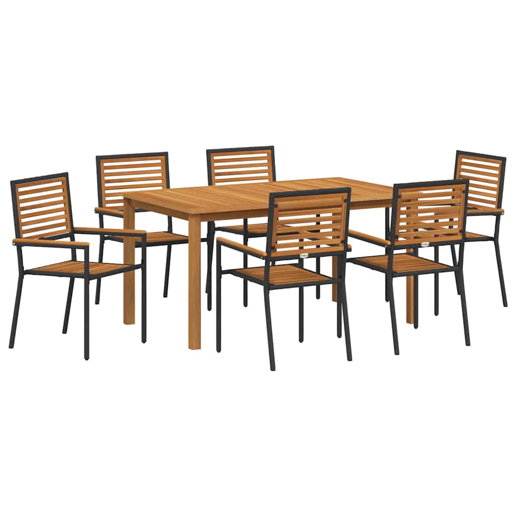 Vrtni set za objed 7 pcs Crna Čvrsto drvo akacije