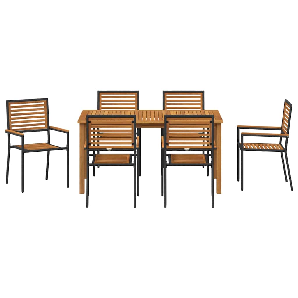 Vrtni set za objed 7 pcs Crna Čvrsto drvo akacije