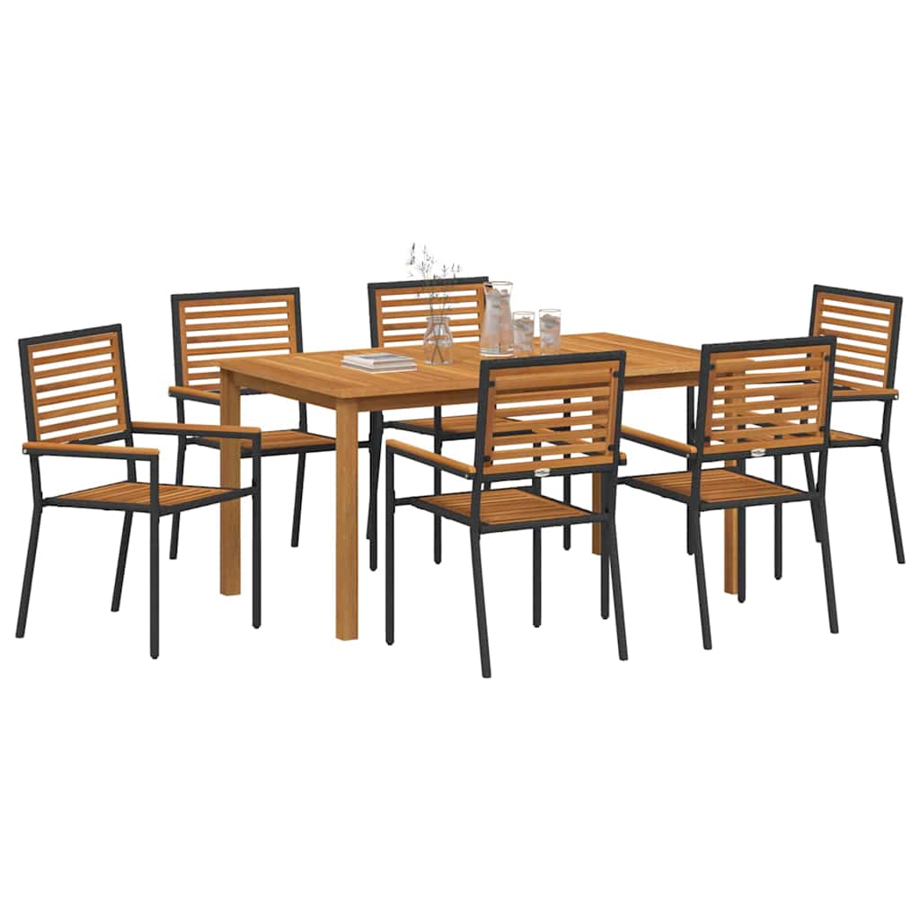 Vrtni set za objed 7 pcs Crna Čvrsto drvo akacije