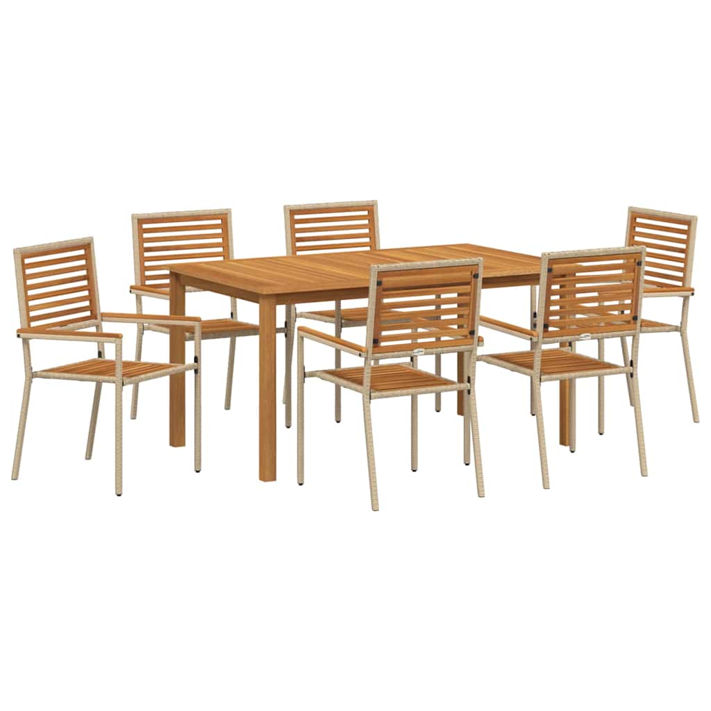 Vrtni set za objed 7 pcs Bež Čvrsto drvo akacije