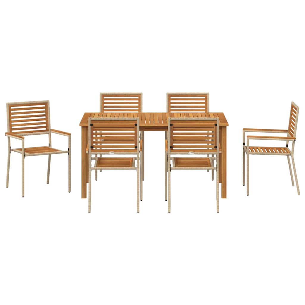 Vrtni set za objed 7 pcs Bež Čvrsto drvo akacije