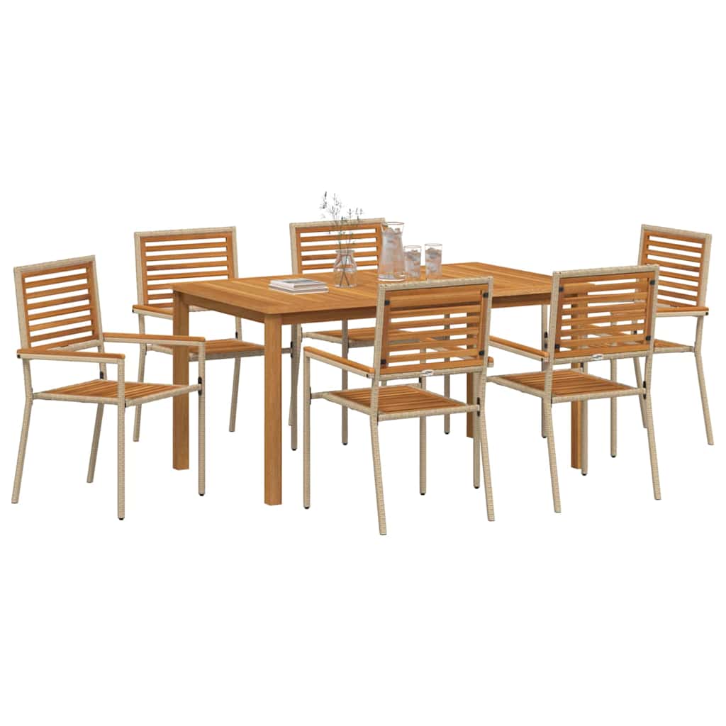 Vrtni set za objed 7 pcs Bež Čvrsto drvo akacije