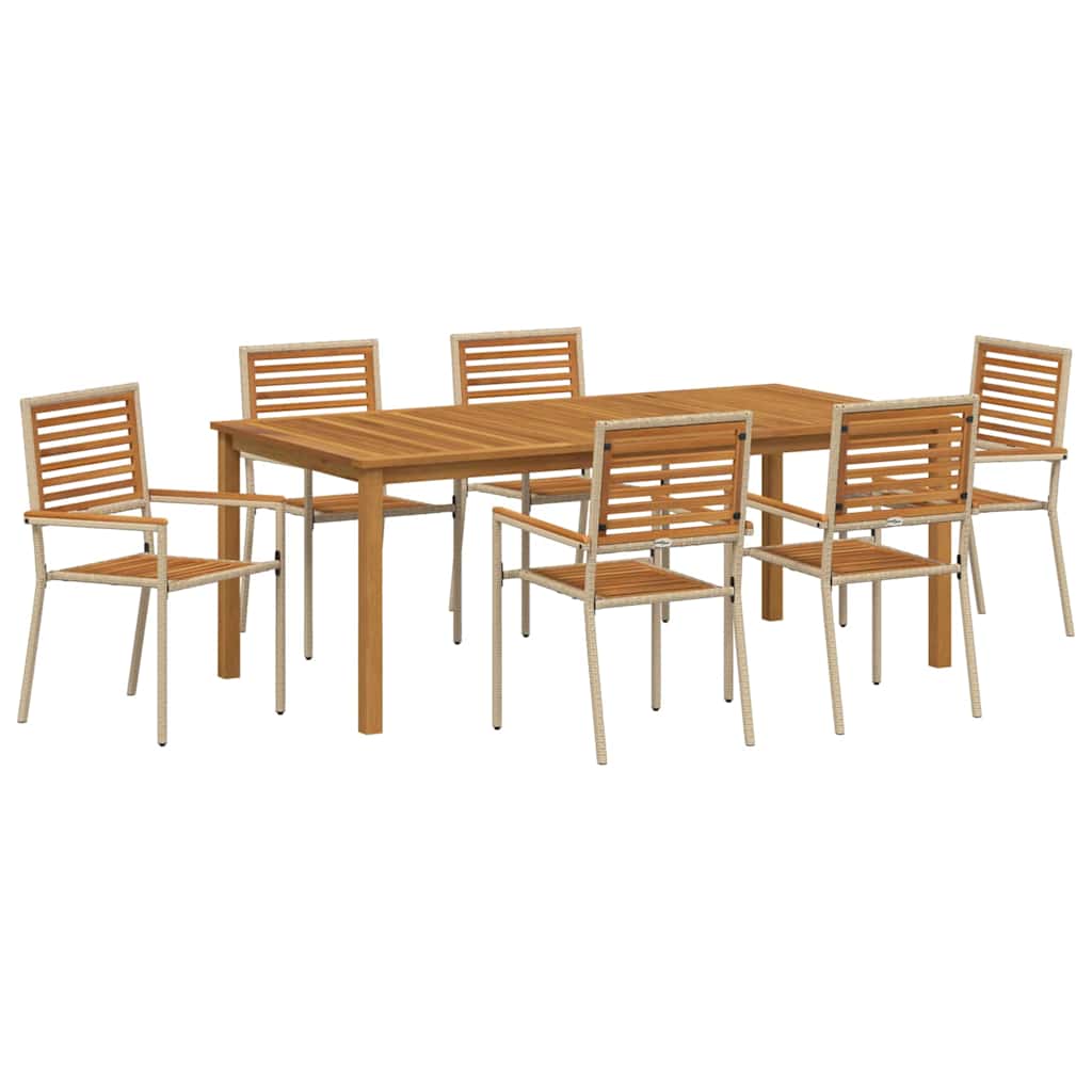 Vrtni set za objed 7 pcs Bež Čvrsto drvo akacije