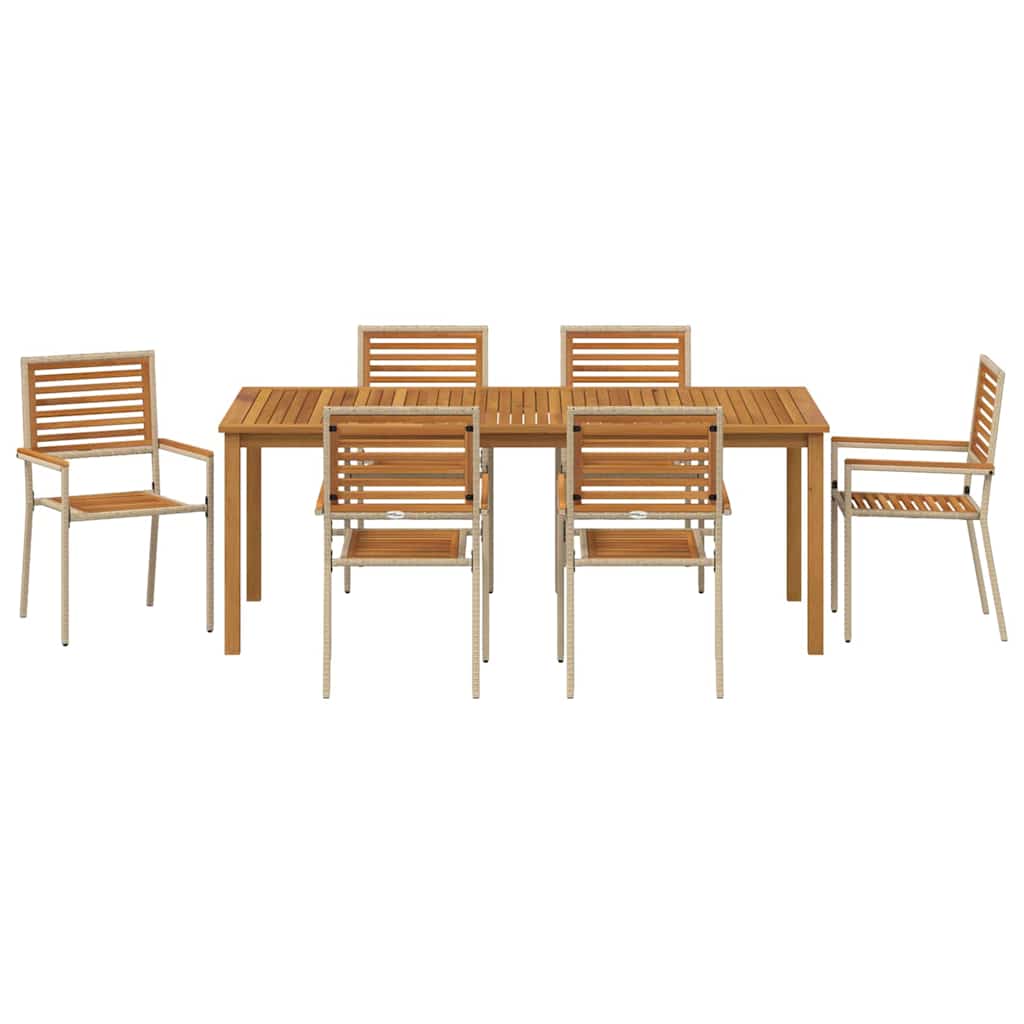 Vrtni set za objed 7 pcs Bež Čvrsto drvo akacije