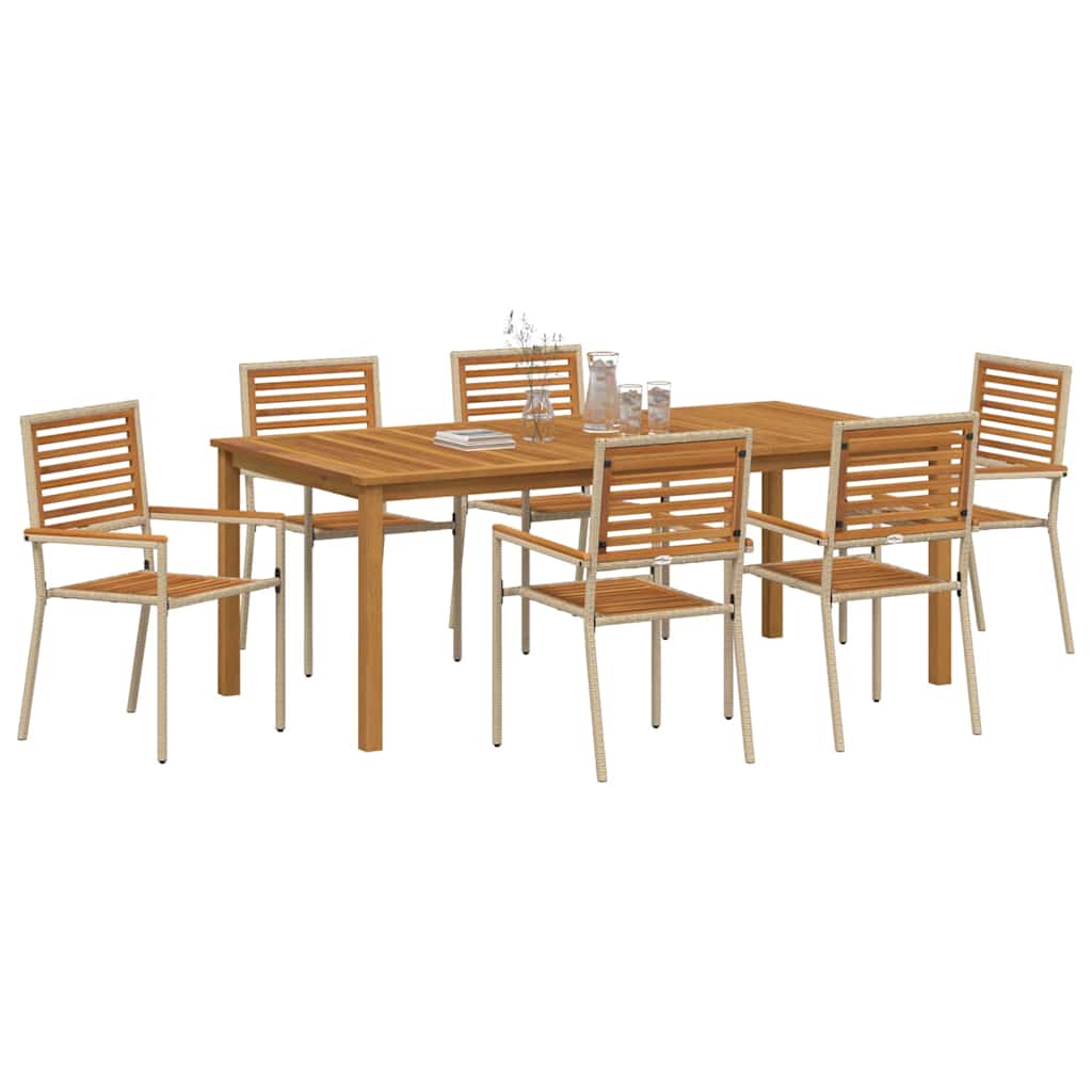 Vrtni set za objed 7 pcs Bež Čvrsto drvo akacije