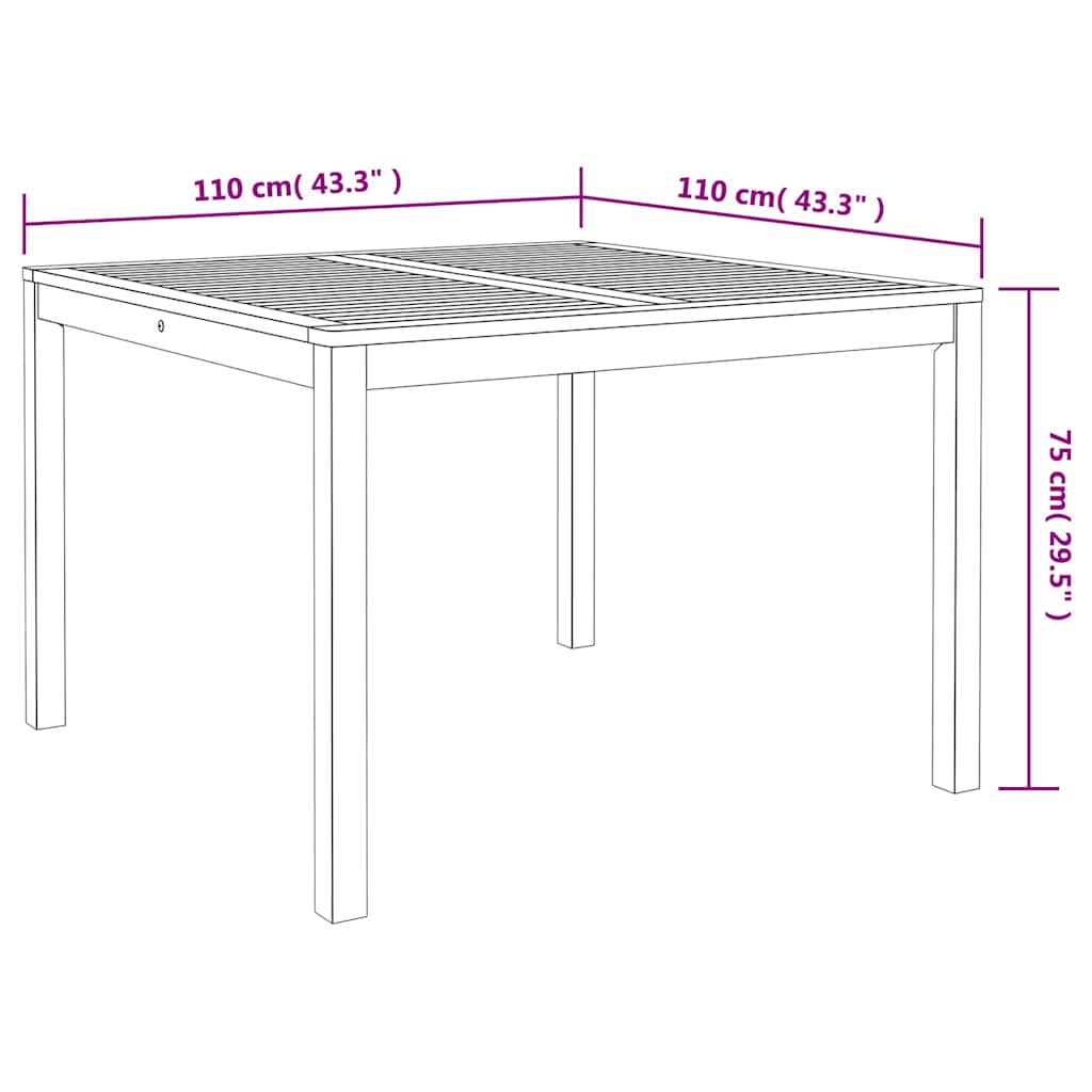 Vrtni set za objed 5 kom. Siva Čvrsto drvo akacije 110 x 110 x 75 cm