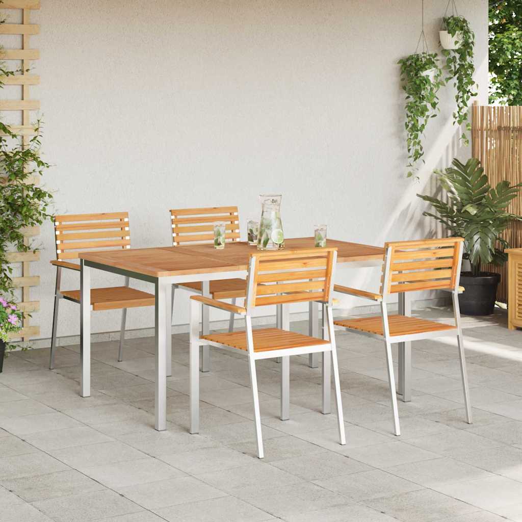 Vrtni set za objed 5 kom. Masivni teak drvo i nehrđajući čelik Smeđa 150 x 90 x 75 cm