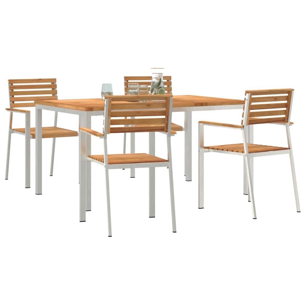 Vrtni set za objed 5 kom. Masivni teak drvo i nehrđajući čelik Smeđa 150 x 90 x 75 cm