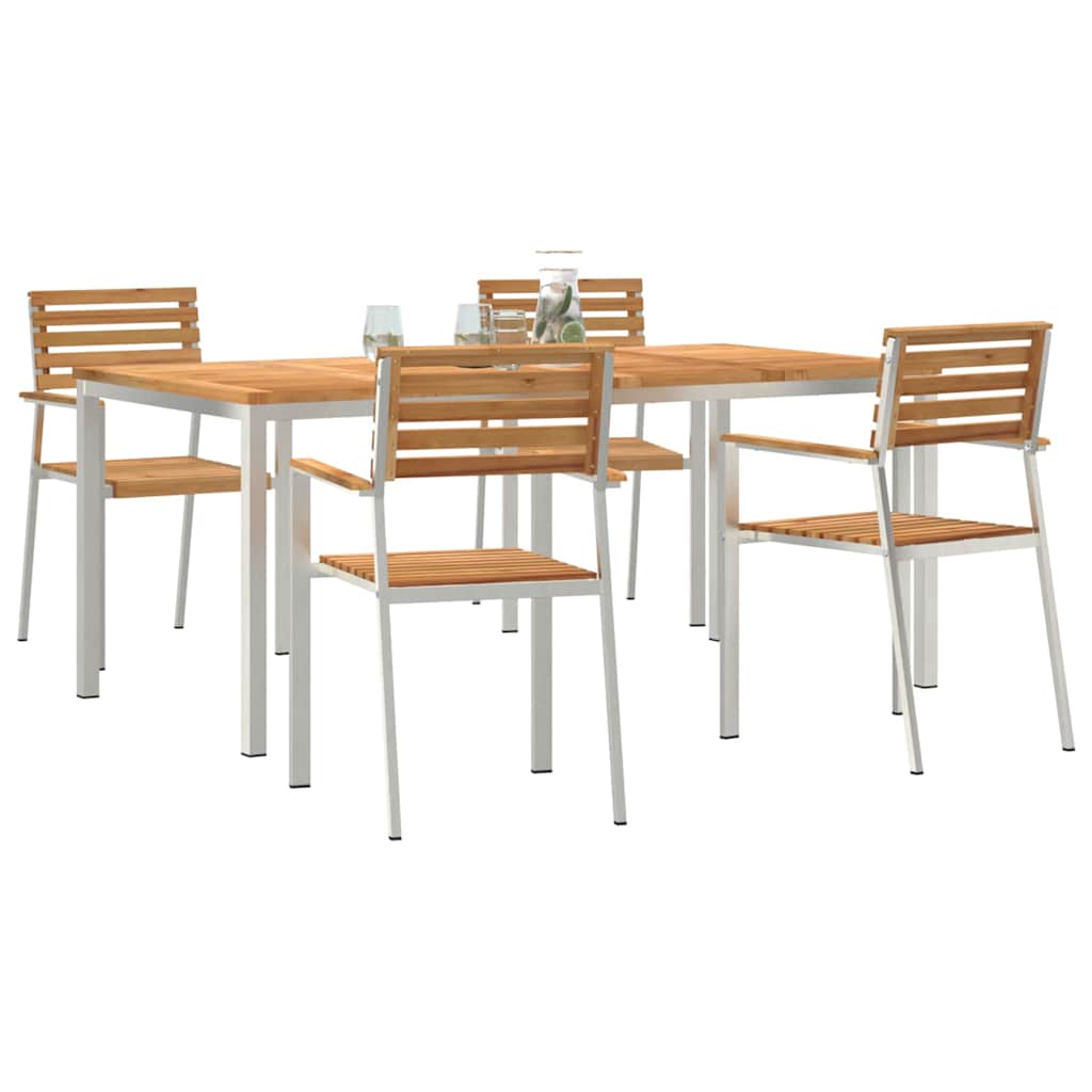 Vrtni set za objed 5 kom. Masivni teak drvo i nehrđajući čelik Smeđa 180 x 90 x 75 cm