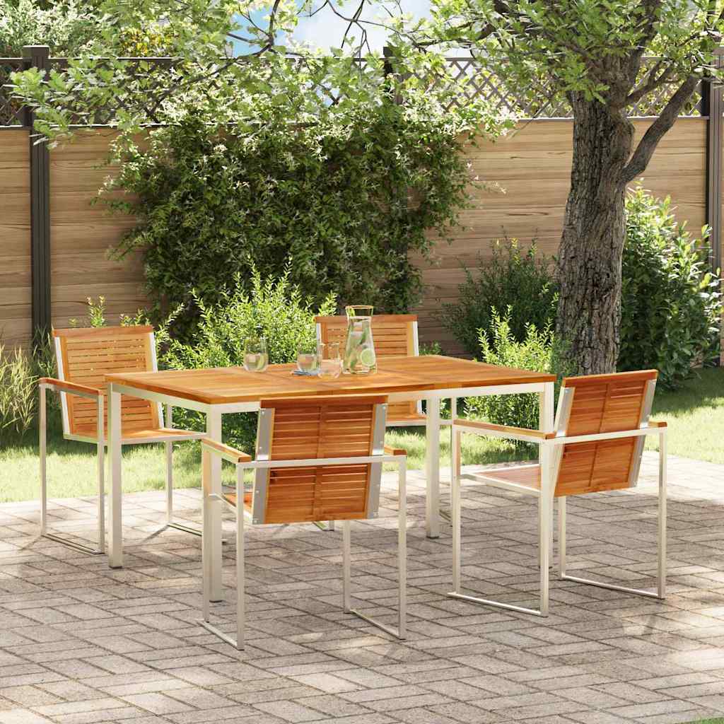 Vrtni set za objed 5 pcs Masivni teak drvo i nehrđajući čelik