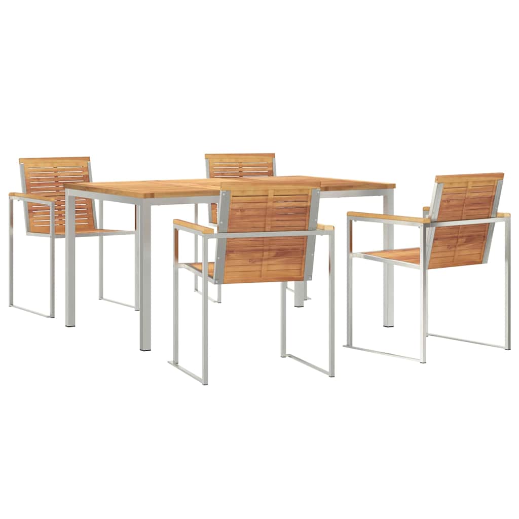 Vrtni set za objed 5 pcs Masivni teak drvo i nehrđajući čelik