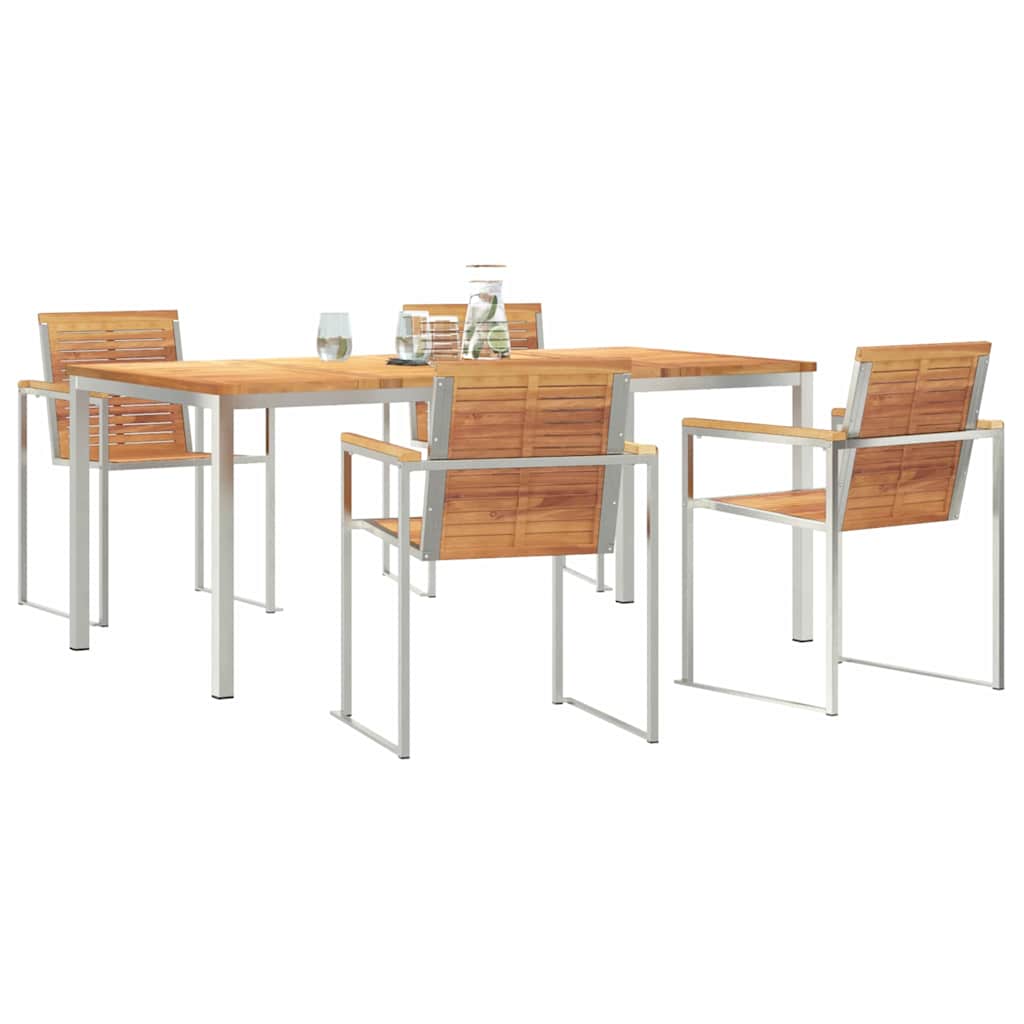 Vrtni set za objed 5 pcs Masivni teak drvo i nehrđajući čelik