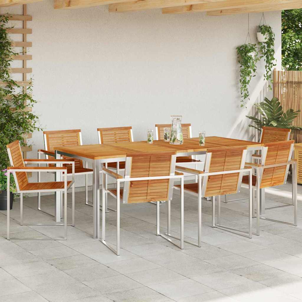 Vrtni set za objed 9 pcs Masivni teak drvo i nehrđajući čelik