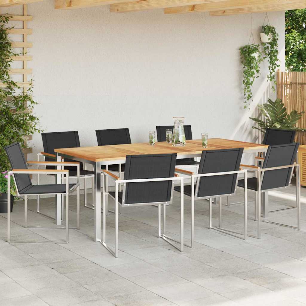 Vrtni set za objed 9 pcs Masivni teak drvo i nehrđajući čelik