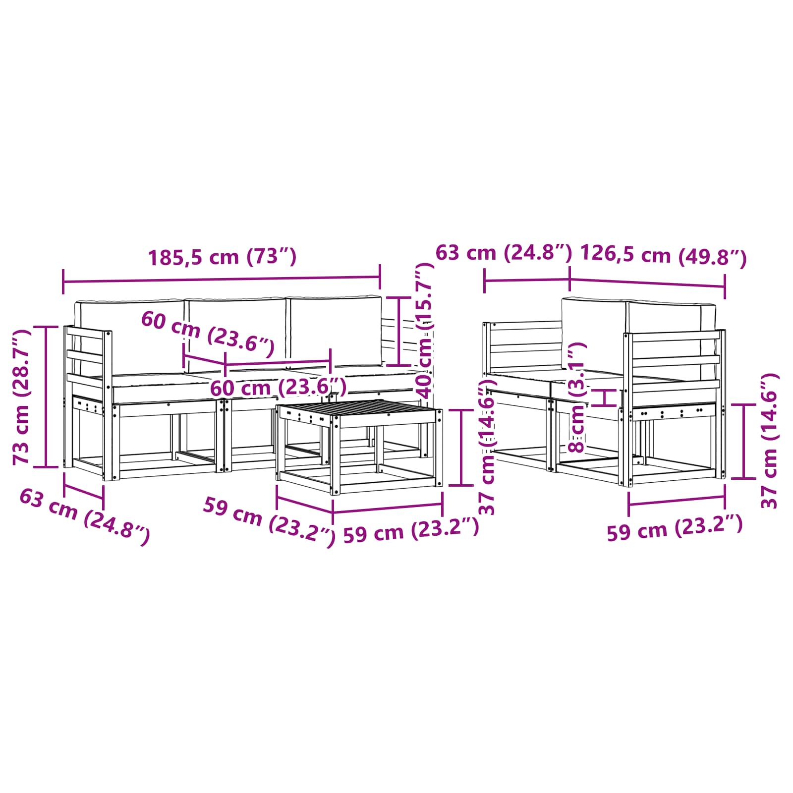 Set vanjskih sofa s jastukom 6 pcs Prirodna i antracit