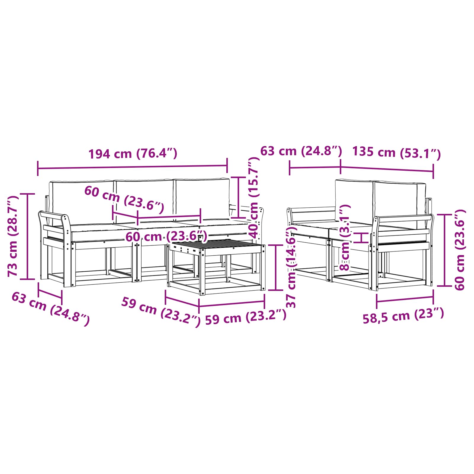Set vanjskih sofa s jastukom 6 pcs Prirodna i antracit