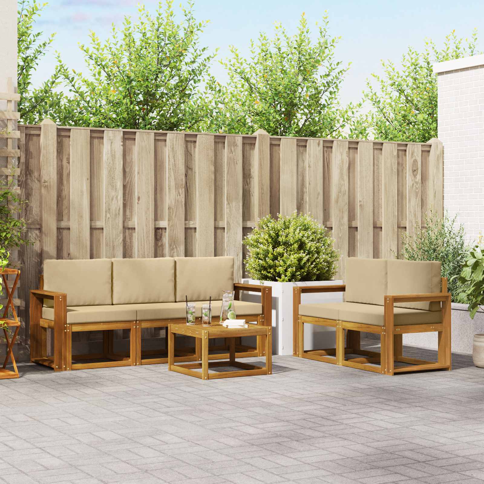 Set vanjskih sofa s jastukom 6 pcs Prirodna i bež
