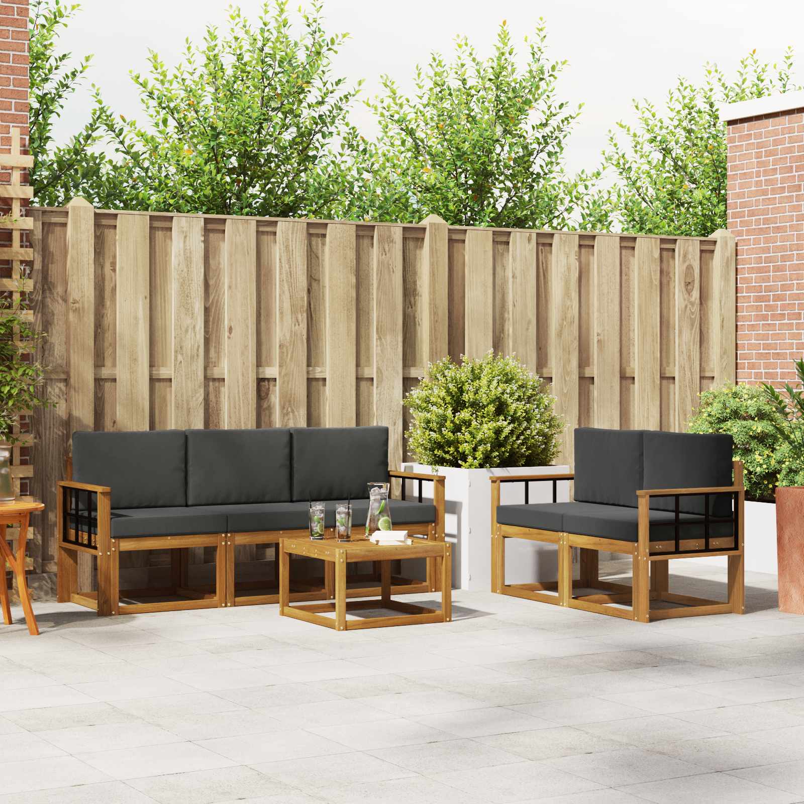 Set vanjskih sofa s jastukom 6 pcs Prirodna i antracit