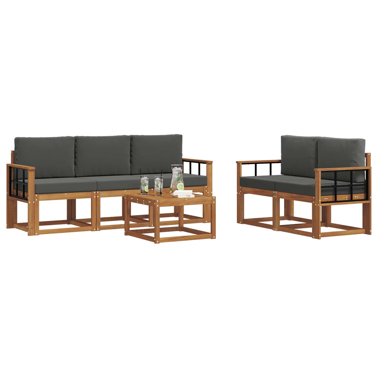 Set vanjskih sofa s jastukom 6 pcs Prirodna i antracit
