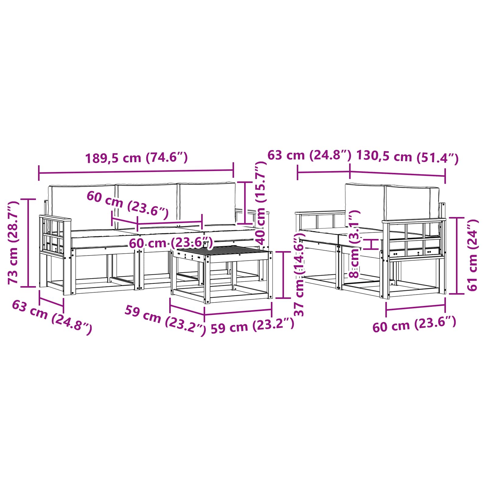 Set vanjskih sofa s jastukom 6 pcs Prirodna i antracit