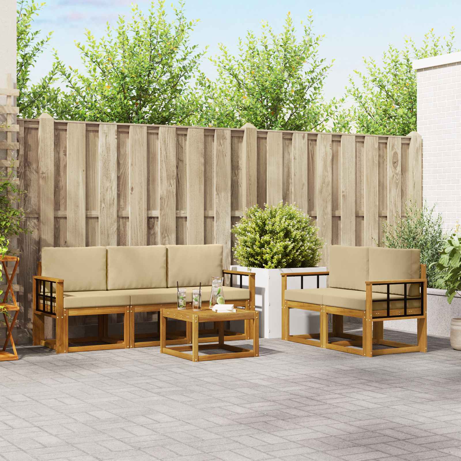 Set vanjskih sofa s jastukom 6 pcs Prirodna i bež