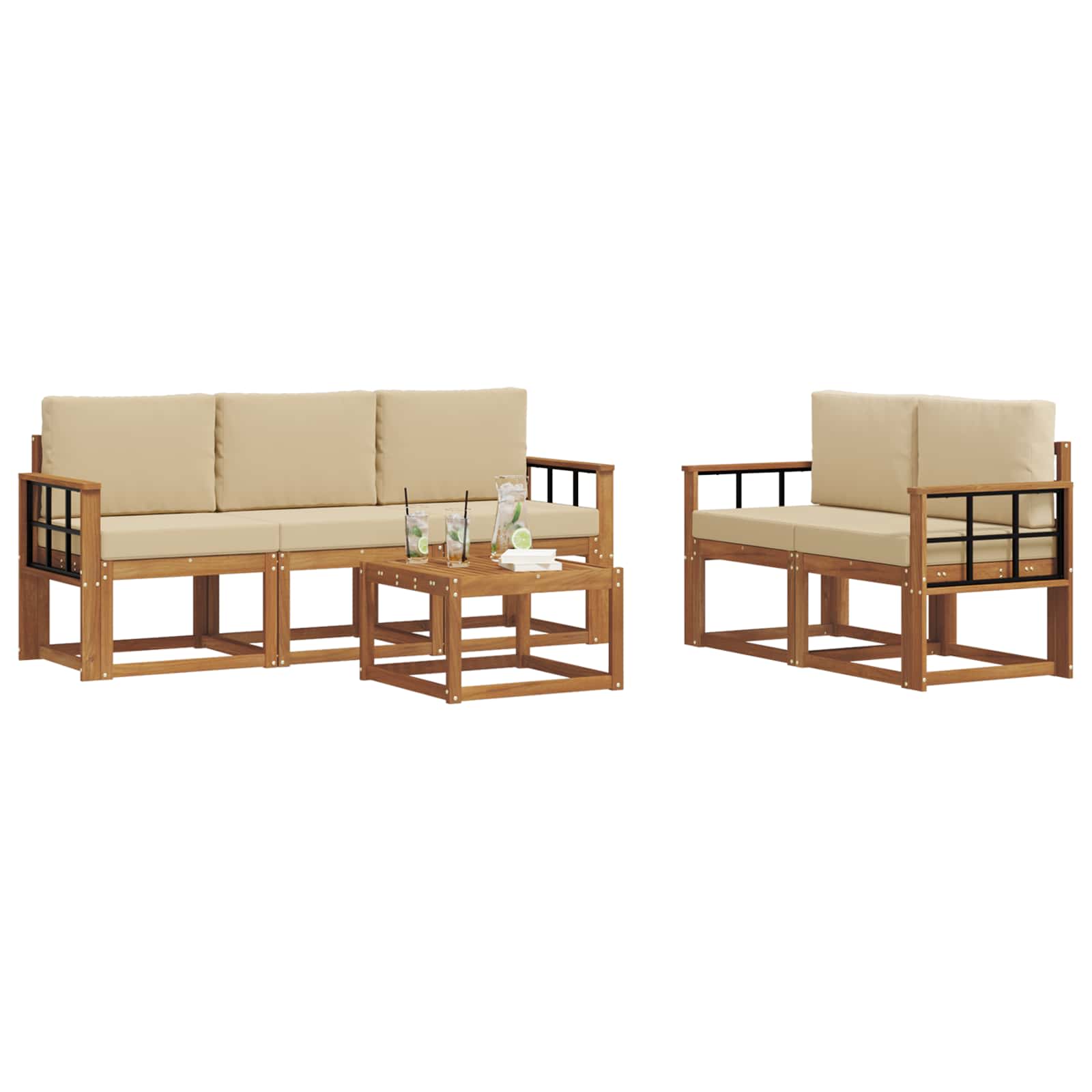 Set vanjskih sofa s jastukom 6 pcs Prirodna i bež