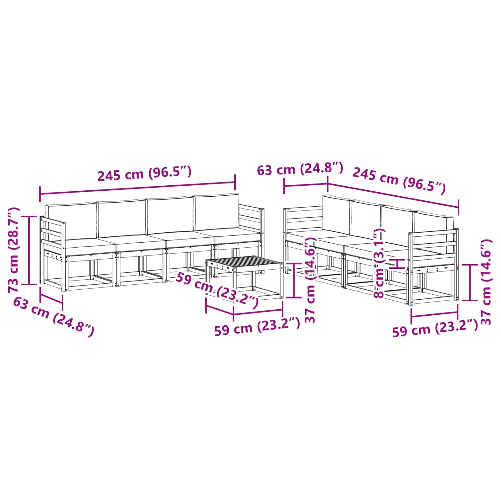 Set vanjskih sofa s jastukom 9 pcs Prirodna i bež