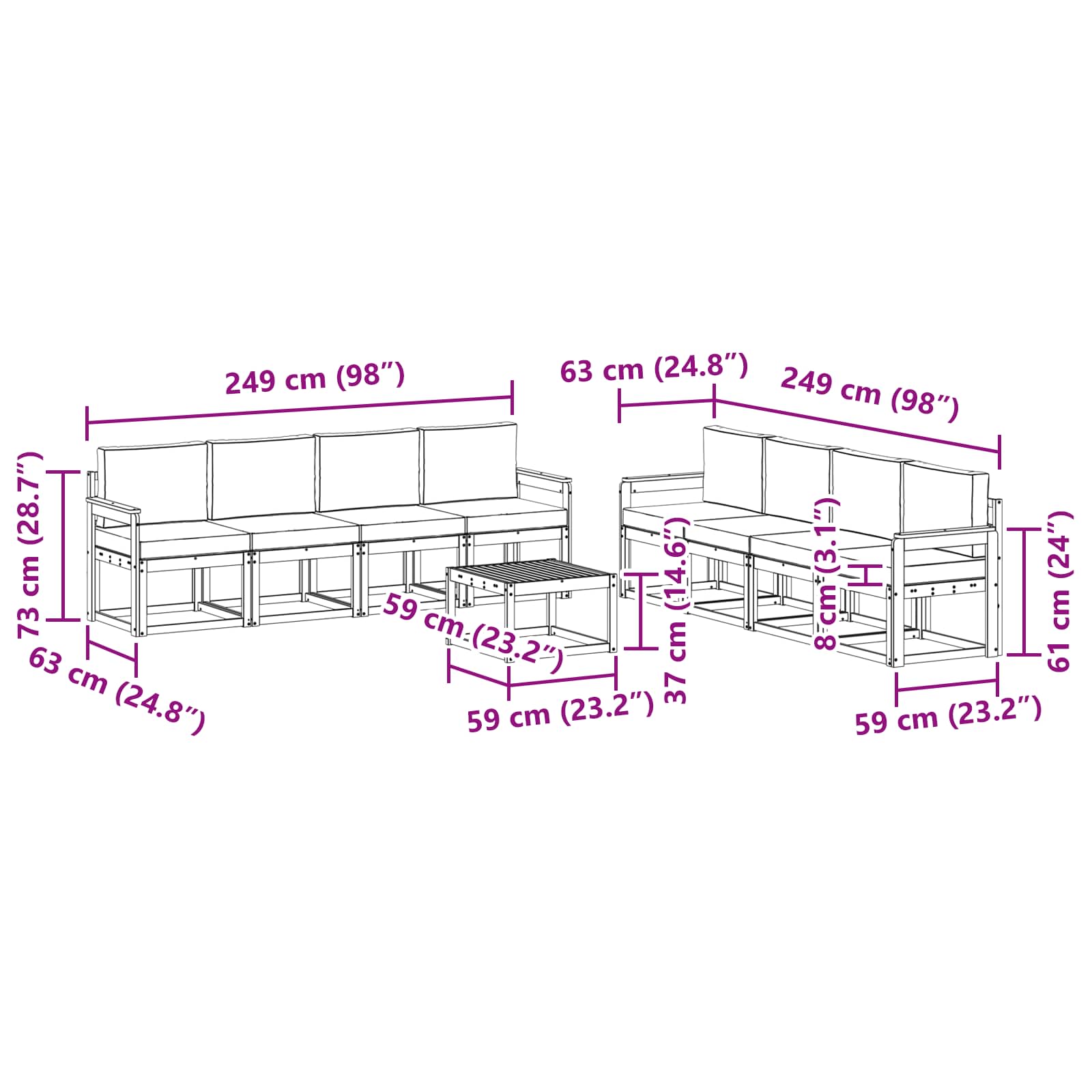 Set vanjskih sofa s jastukom 9 pcs Prirodna i bež