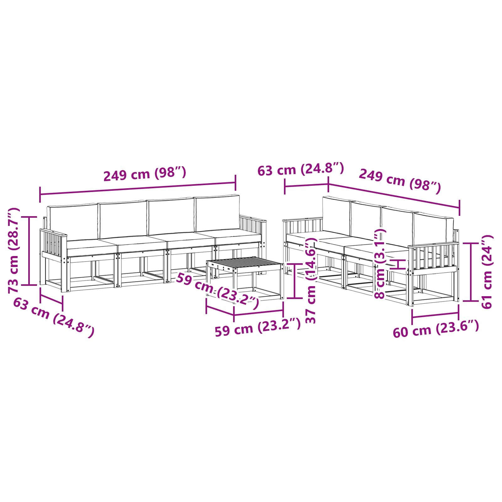 Set vanjskih sofa s jastukom 9 pcs Prirodna i bež