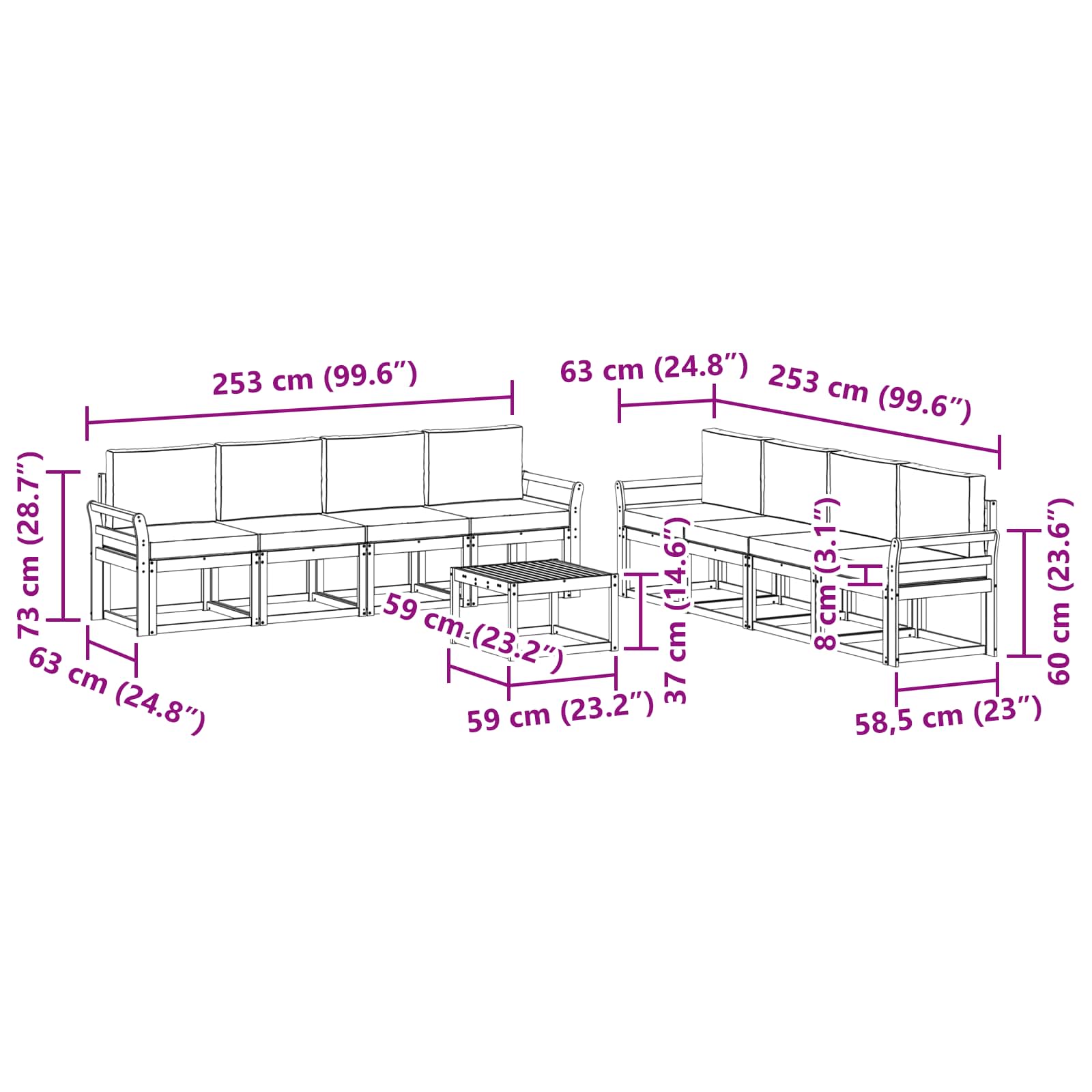 Set vanjskih sofa s jastukom 9 pcs Prirodna i bež